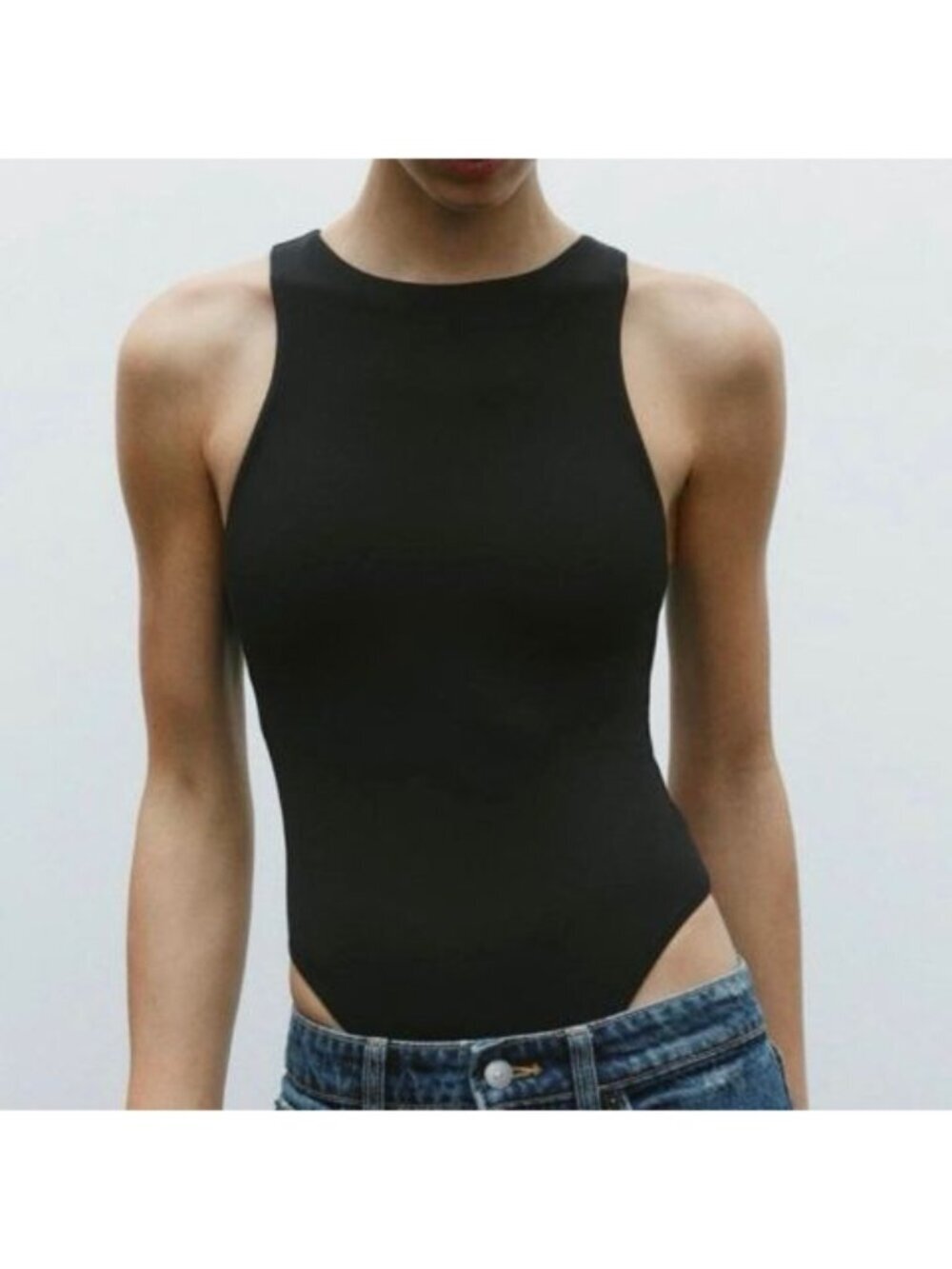 Zara Black High Neck Sleeveless Bodysuit Minimal Stretch Tank Top Small